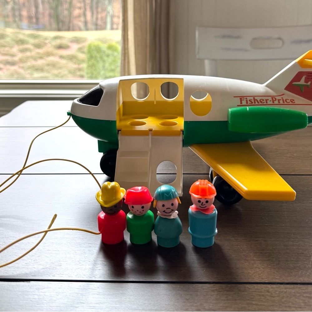 Vintage Fisher-Price Green and Yellow Airplane with Figures